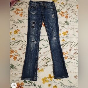 Silver Jeans Dark Blue Distressed Flare Jeans